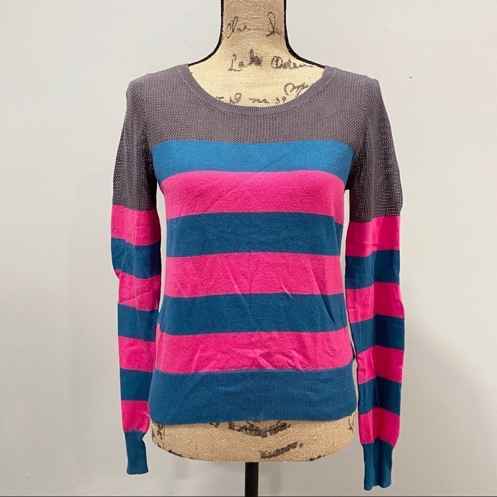 NWT Urban Outfitters Striped Sweater medium nwt loose‎ knit Beachy pink blue